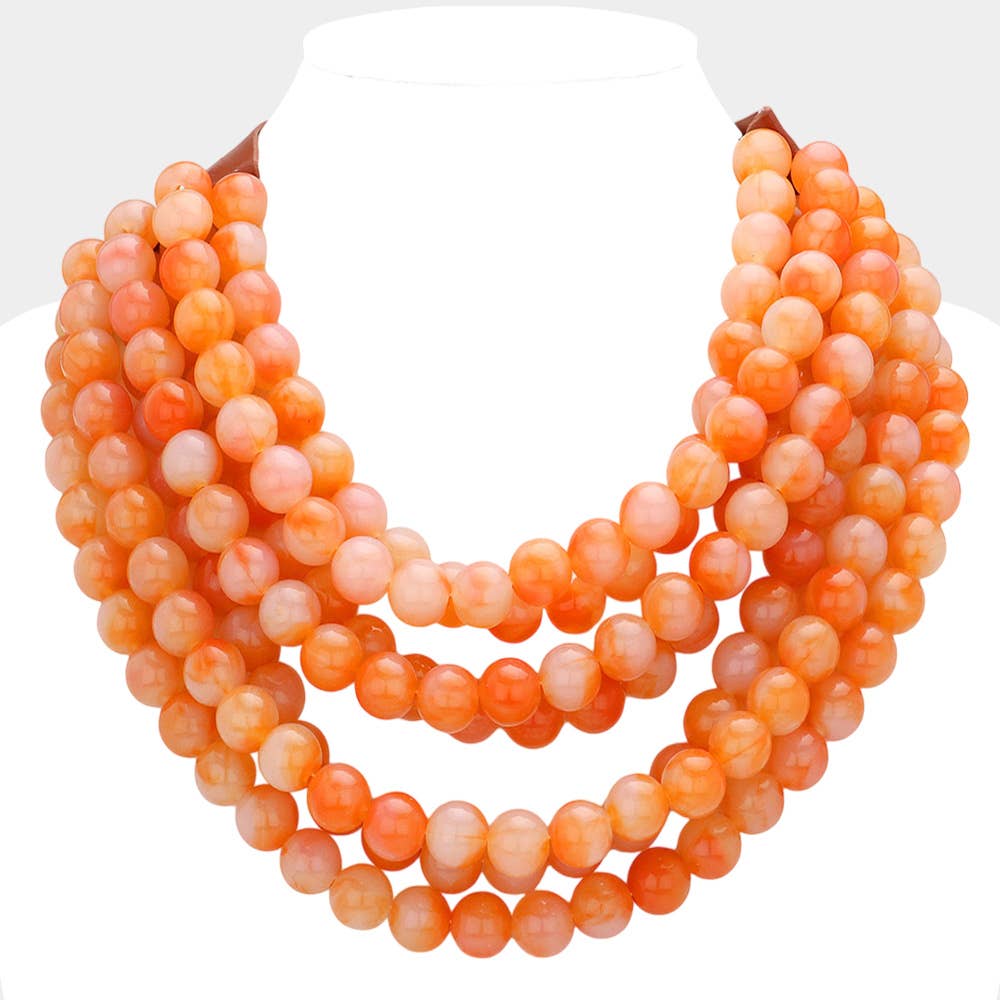 Sensibling Corp. - Chunky Acrylic Bead Layered Faux Leather Magnetic Necklace: Orange