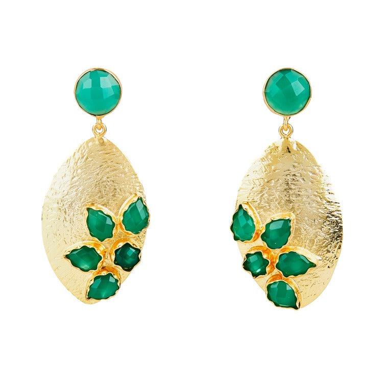 Green Onyx hammered statement earrings