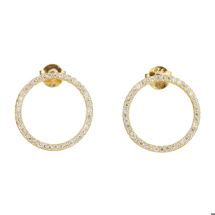 Sterling Silver Ring shaped stud earrings with pav