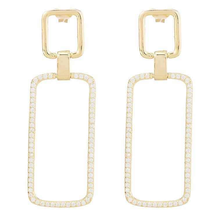 Gold double rectangle earrings with cz
