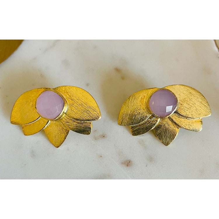 Rose Qz Lotus flower earrings