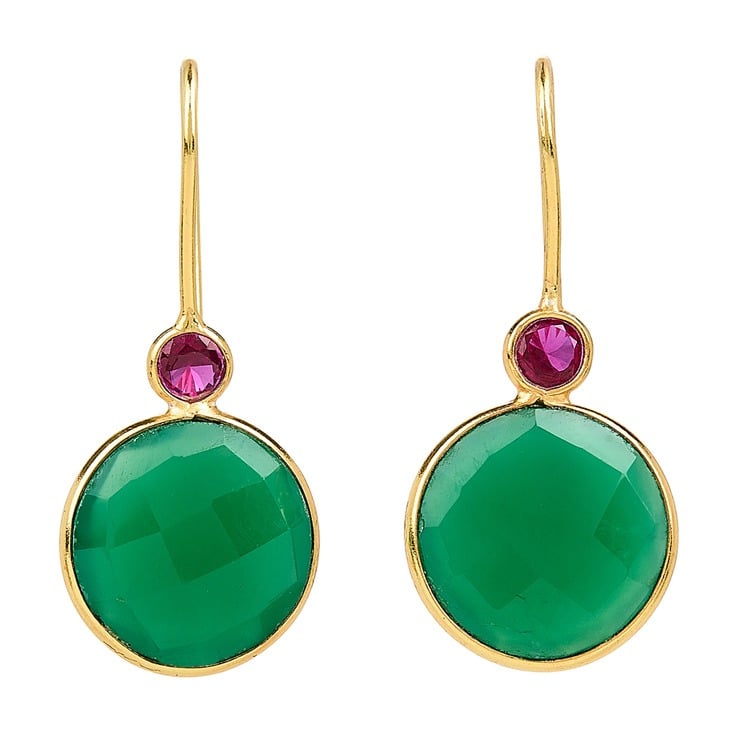 Green Onyx & Pink Qz double round earrings