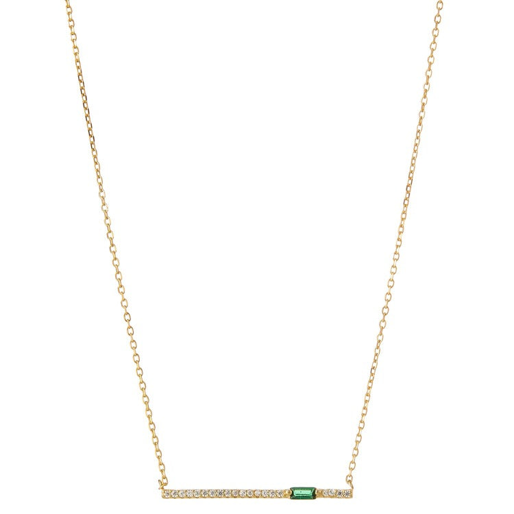 Emerald baguette bar necklace