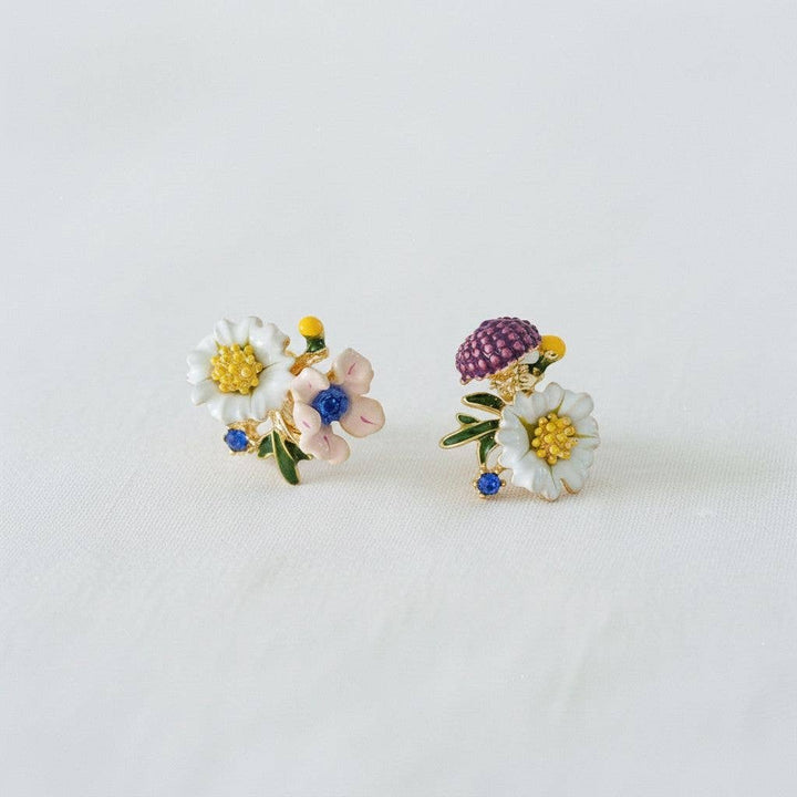 Ellemadera - Gold Plated Drip Glaze Floral Stud Earrings