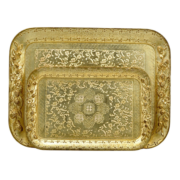 Florentine Wood Rectangle Berry and Botanical Tray, Made in Italy: Cappuccino / Large