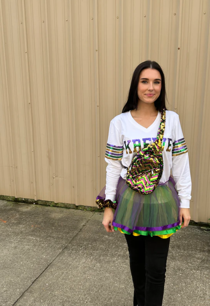 Mardi Gras Creations - Chevron Crossbody Sequin Purple, Green, and Gold Backpack