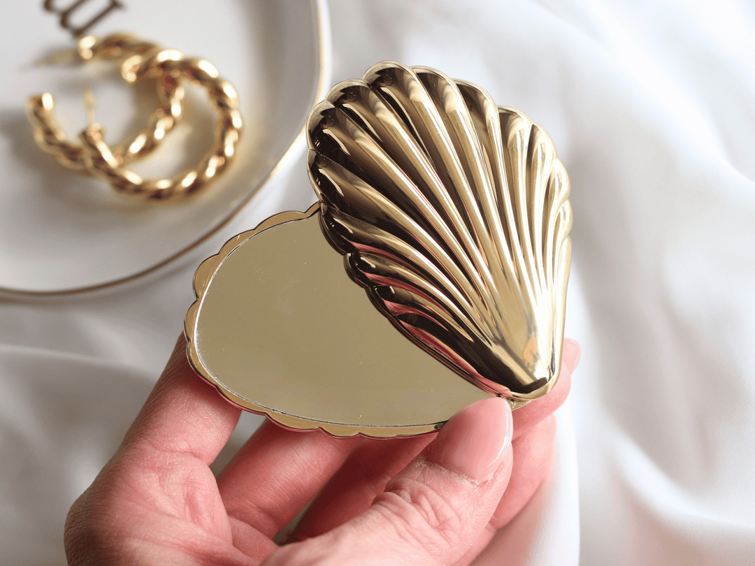 Michelle Clemen - Seashell Compact Mirror | Art Deco Inspired Pocket Mirror: Gold
