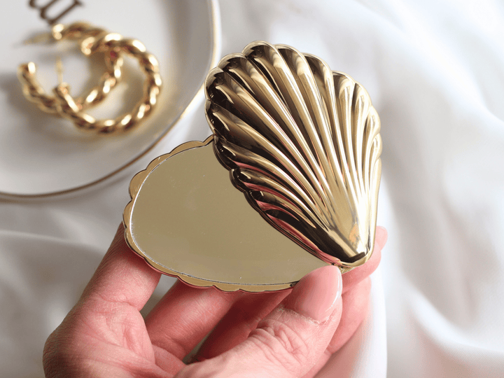 Michelle Clemen - Seashell Compact Mirror | Art Deco Inspired Pocket Mirror: Gold