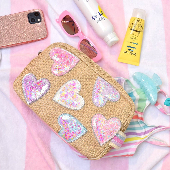 OMG Accessories - Confetti Heart Patched Straw Pouch