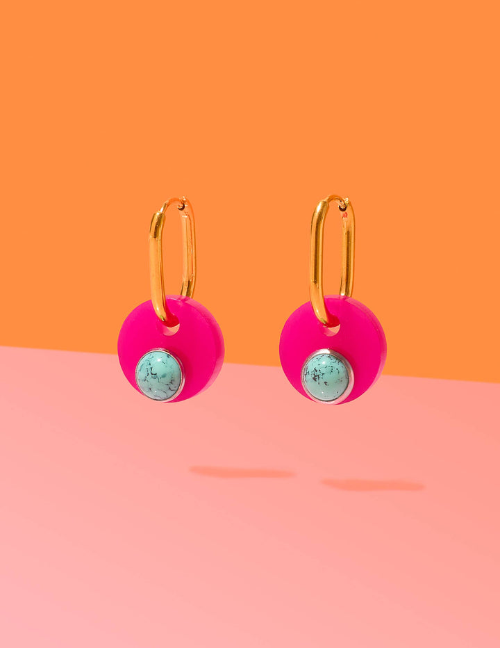 Tribe + Temple - Deco Glam Medallion Oval Hoops Pink