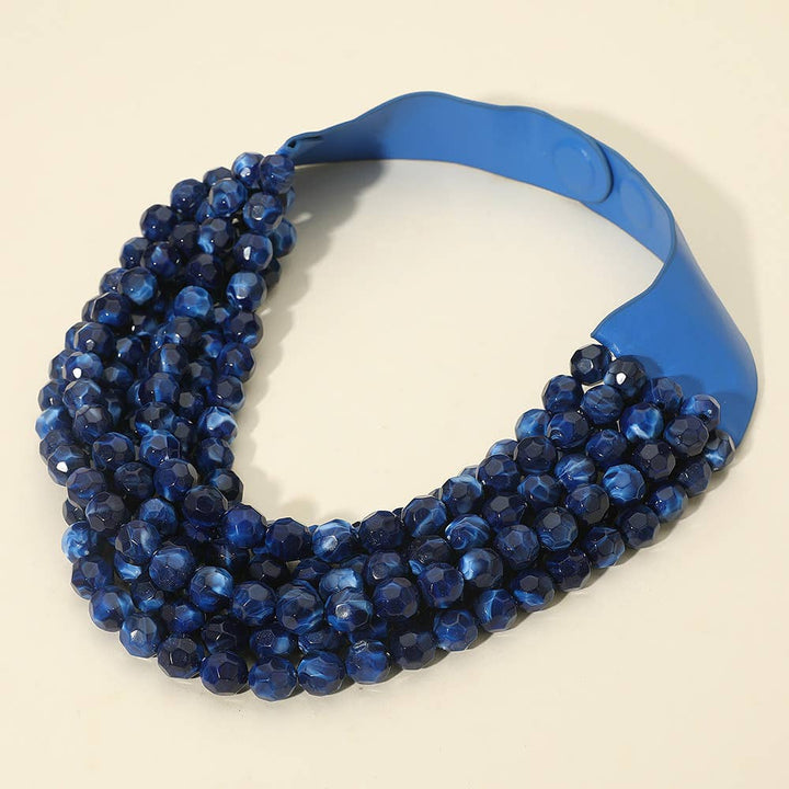Sensibling Corp. - Marbled Faceted Ball Beaded Multi Layered Faux Leather Magnetic Necklace: Navy