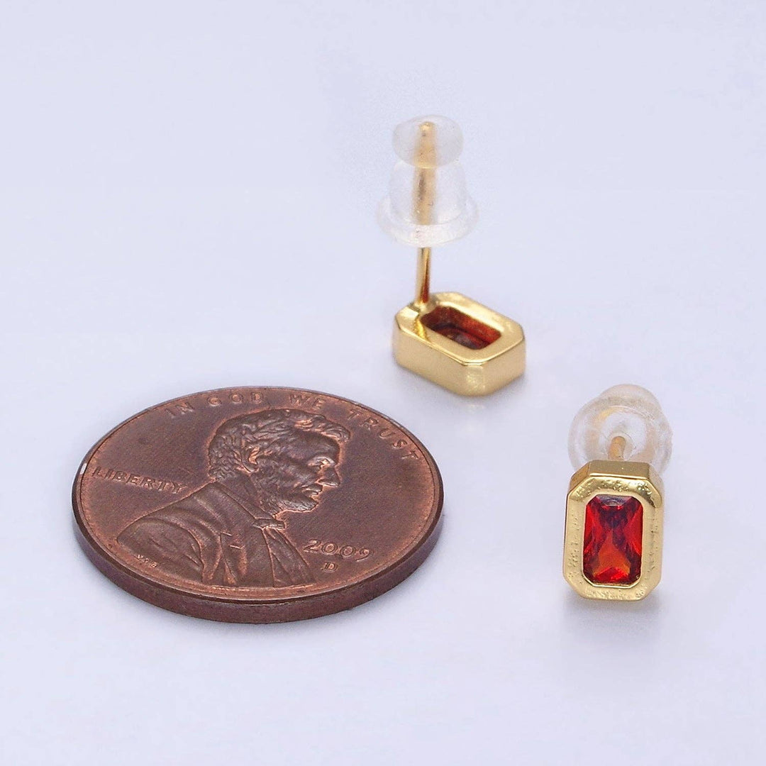 Aim Eternal - Gold Filled Colorful Multifaceted Baguette CZ Stud Earrings: Clear