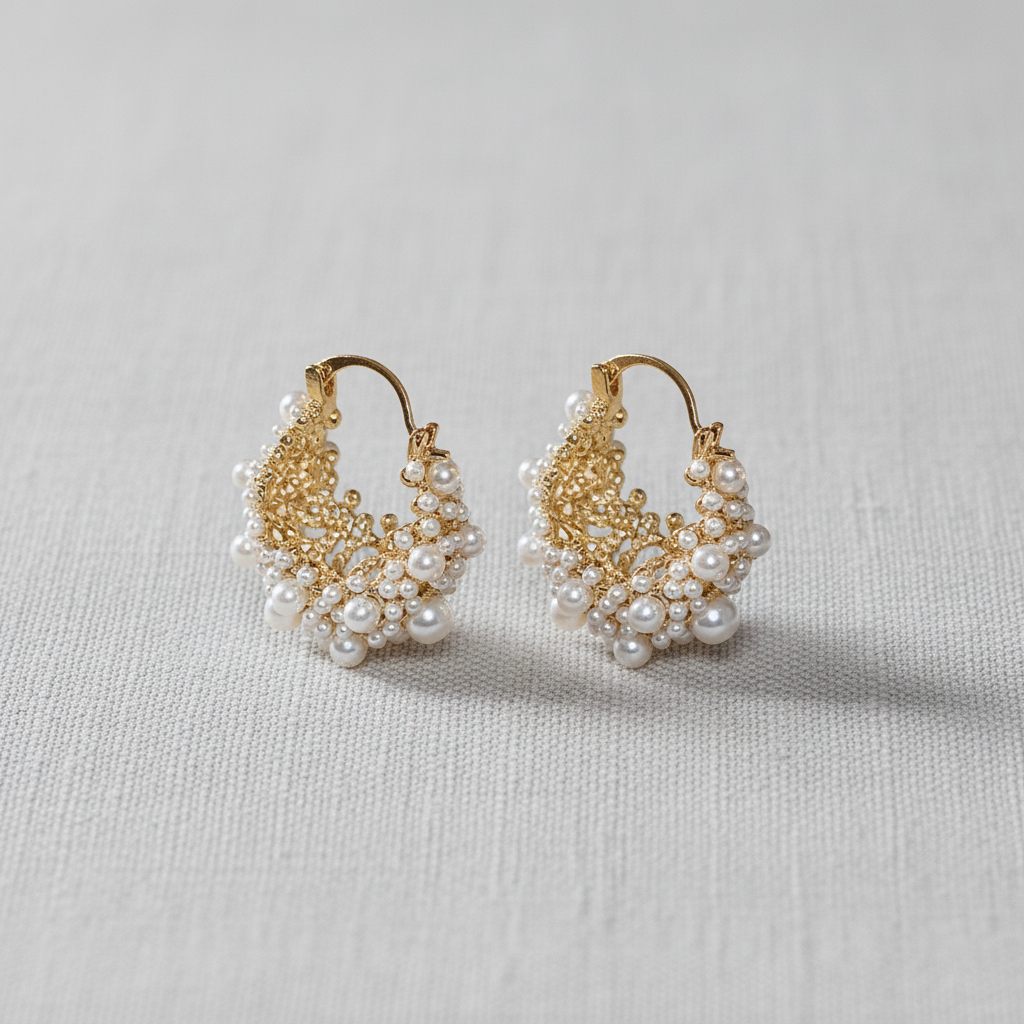 paperln - Gold Pearl Geometric Ear Cuffs