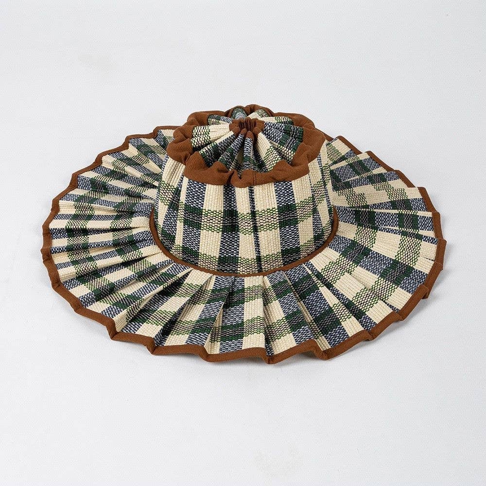 MKS America - Boho Checkered Straw Hat Foldable Beach Sun Hat: TGrass / M