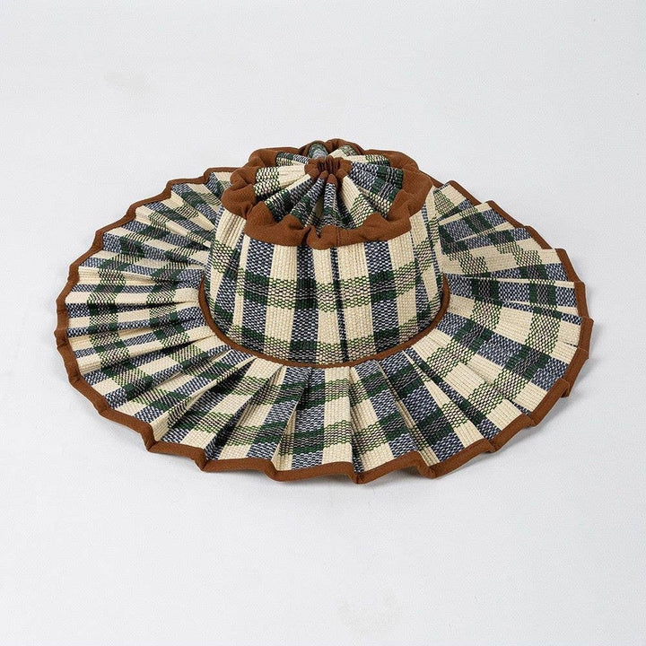 MKS America - Boho Checkered Straw Hat Foldable Beach Sun Hat: TGrass / M