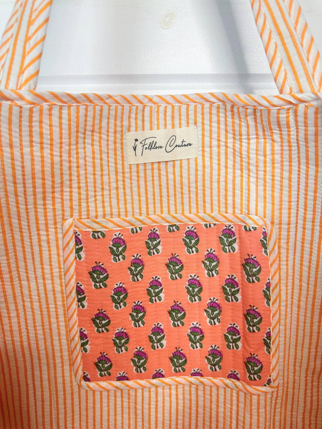 Folklore Couture - Quilted Tote Bag | Coral Floral Tote | Large Shopping Bag