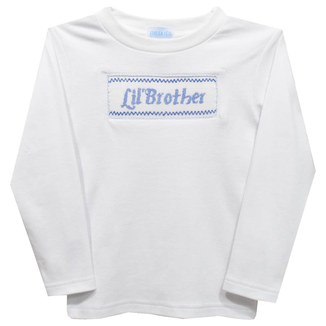 Vive La Fete - Lil Brother Smocked White Knit Long Sleeve Boys T-Shirt: 18M