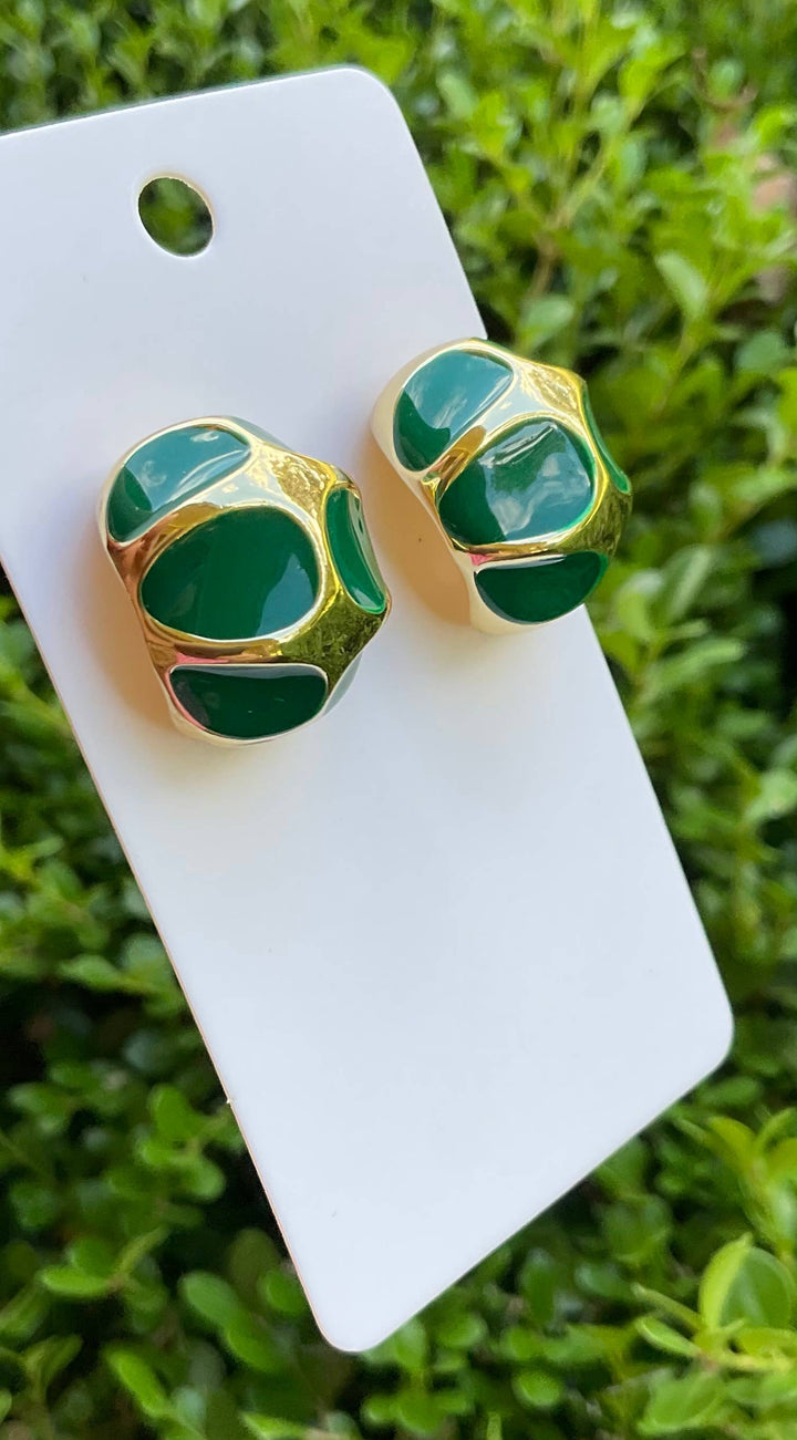 Baubles by Maggi - Vintage look gold enamel stud earrings: Green
