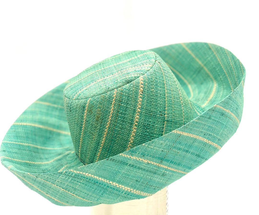 Shebobo - Sun Hats: Pinstripe Packable 5" & 7" Brim Raffia Straw: 5" Brim / Brights Multicolor Pinstripes
