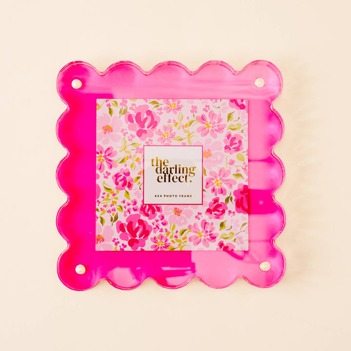 The Darling Effect - Square Scalloped Acrylic Frame-Hot Pink