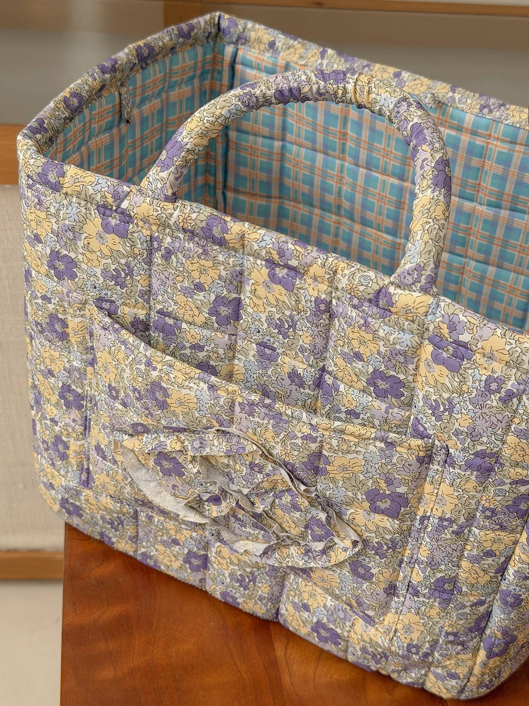 MKS America - Quilted Floral Laundry Basket Foldable Storage Basket: Blue / M