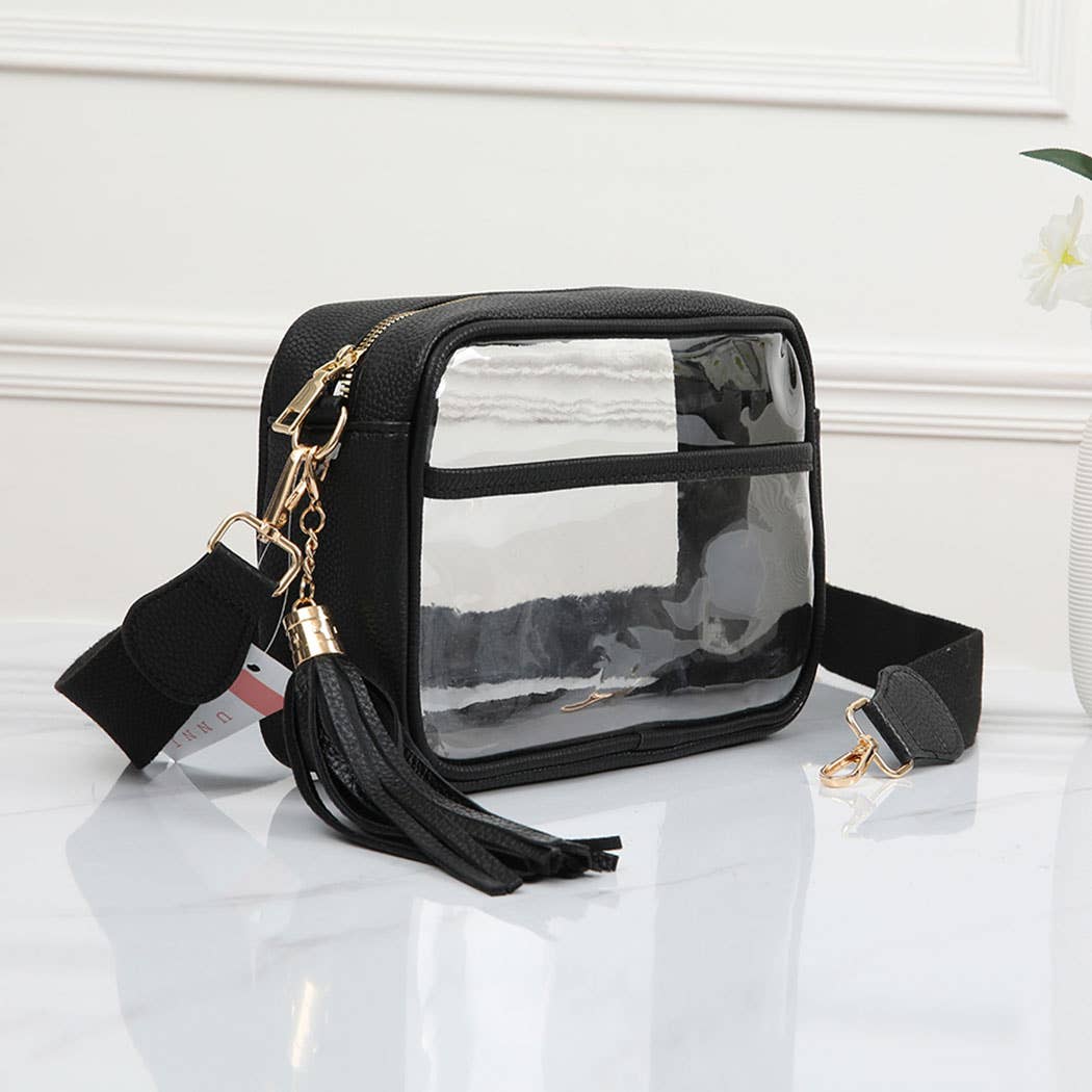 Fashion City - Solid Color Outlined Clear Crossbody Bag: CLRB / ONE SIZE