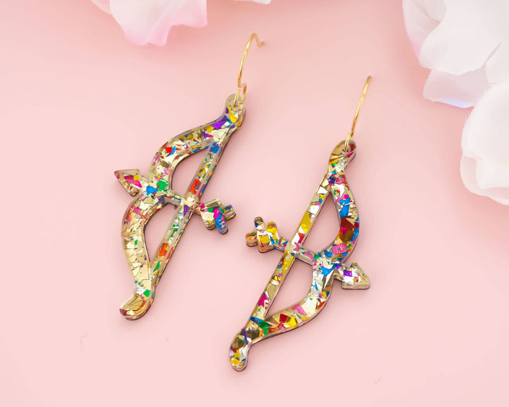 Momenti di Vita - Valentines Earrings Bow & Arrow Glitter Acrylic Dangles