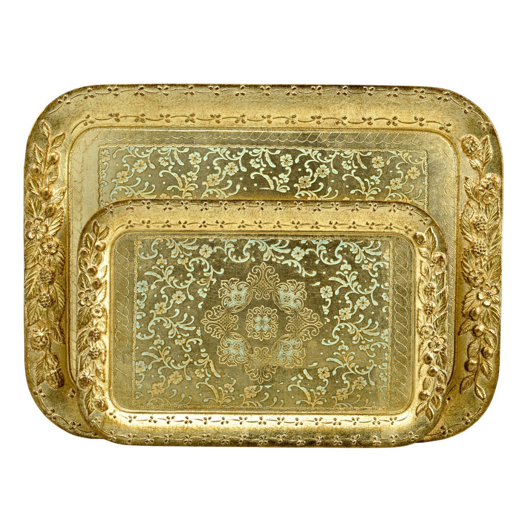 Florentine Wood Rectangle Berry and Botanical Tray, Made in Italy: Cappuccino / Large