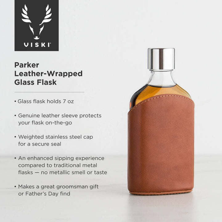 Viski - Parker Leather-Wrapped Glass Flask