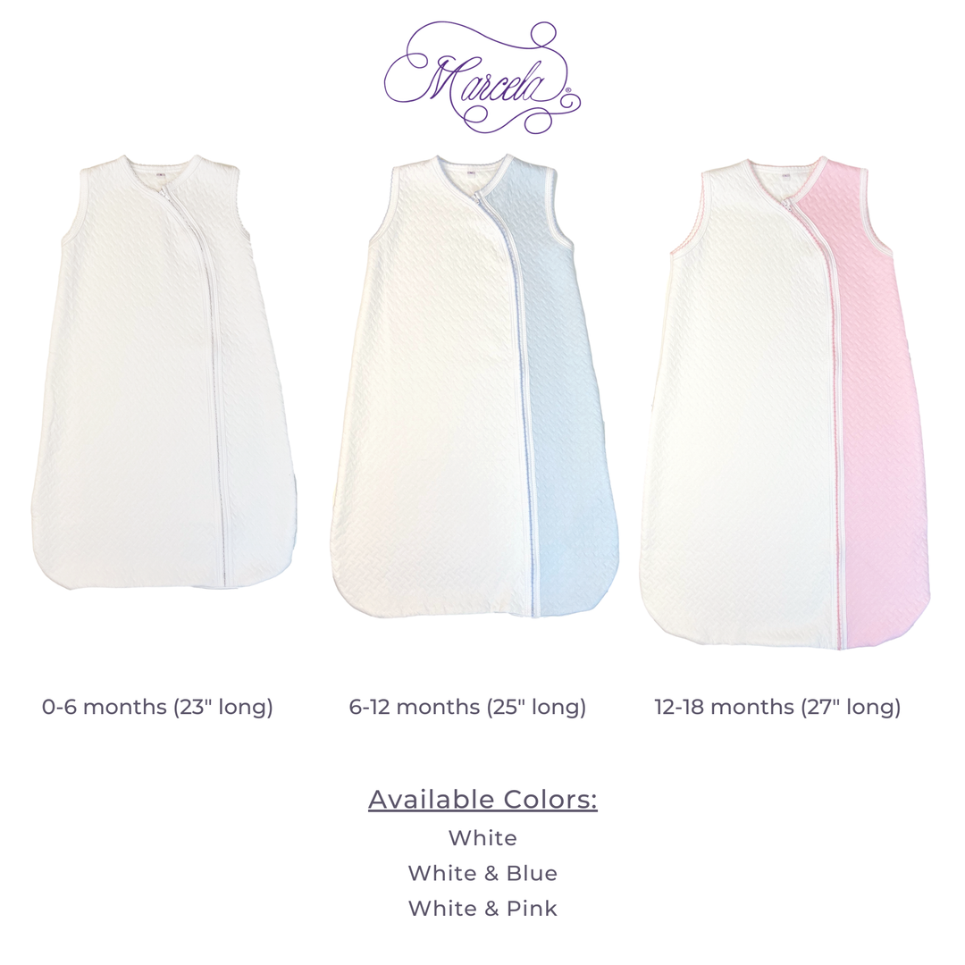 MARCELA - Pima Cotton Sleep Sack w/ Zipper: White with Pink / 0-6 Months