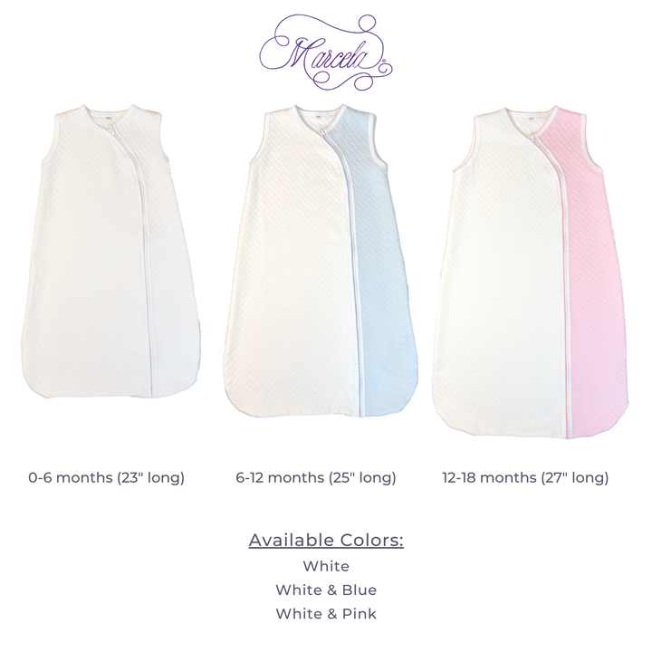MARCELA - Pima Cotton Sleep Sack w/ Zipper: White with Pink / 0-6 Months