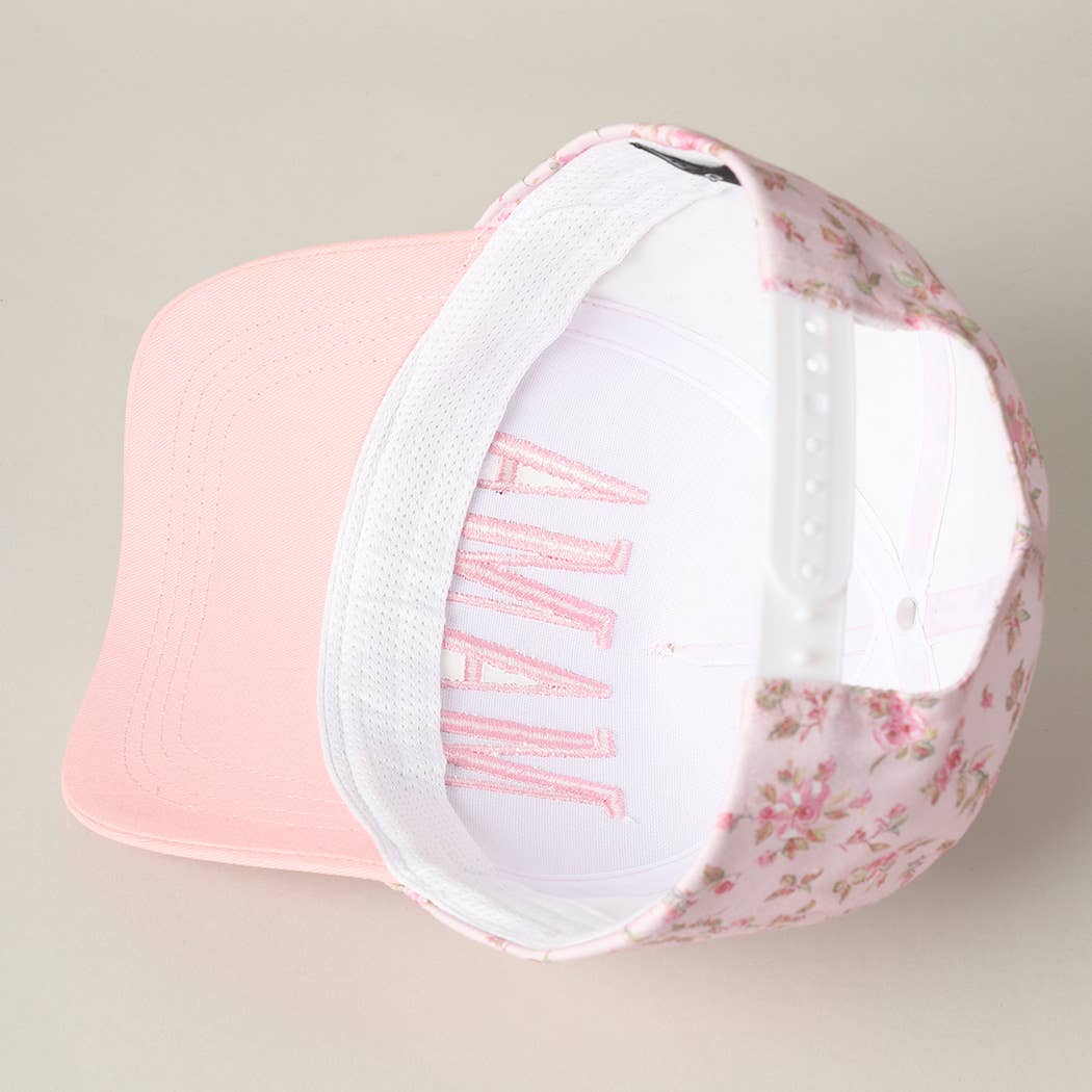 MAMA Embroidered Flower PatternTrucker Hat: PINK/PINK / ONE SIZE