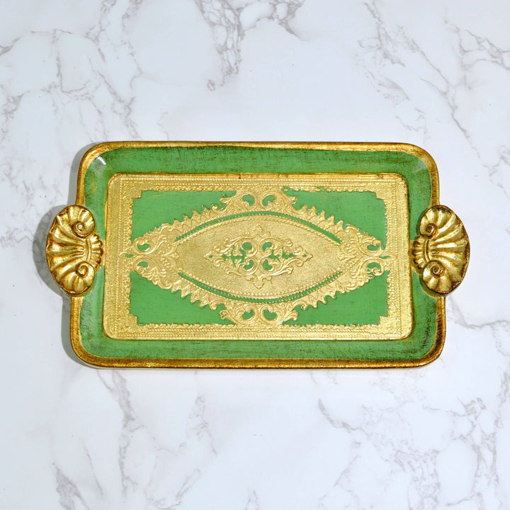 Via Graceffo - Florentine Carved Wood Rectangle Mini Tray with handles