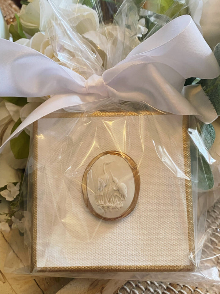 Rouge 225 - Gold Leaf Edged Gilded Egret Intaglio Canvas: Package in Cello Bag with Ribbon