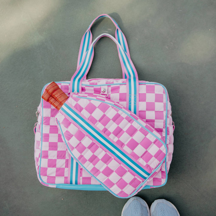 Katydid - Pink Checkerprint Pickleball Sling Bag: Hot Pink