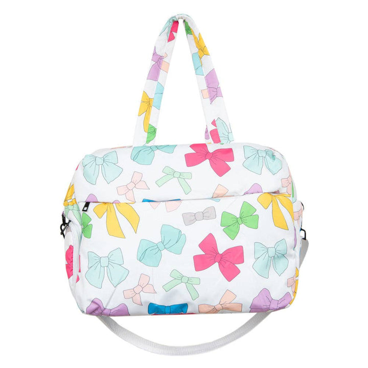 Katydid - Multicolored Coquette Bows Weekend Duffel w/ Pass-Thru Slip: White