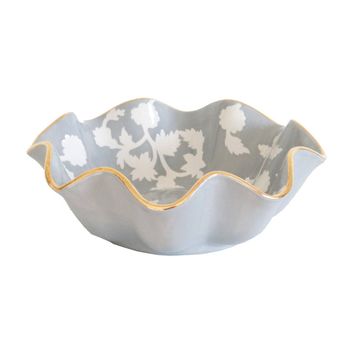 Lo Home by Lauren Haskell Designs - Chinoiserie Dreams Scalloped Bowls with 22K Gold Accent: French Blue / Large