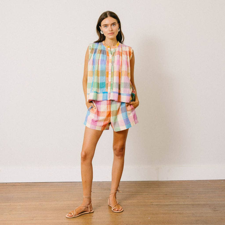 Sunshine Tienda - Rainbow Plaid Augustine Top: M