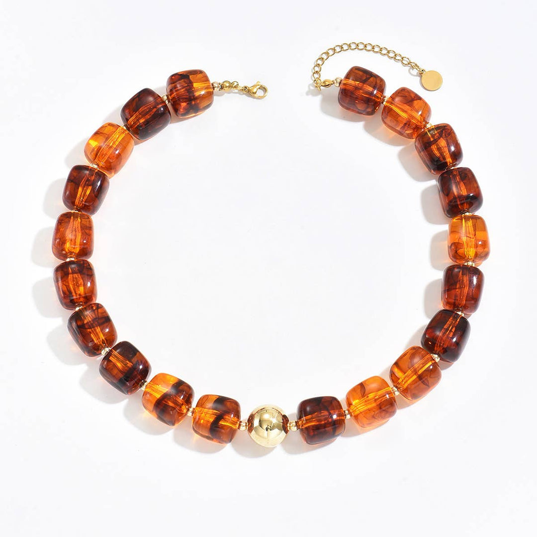 MKS America - Boho Colorful Geometric Acrylic Bead Necklace: Green