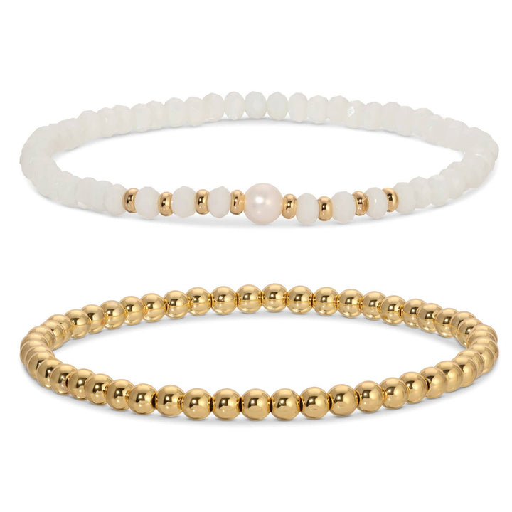 Splendid Iris - Beaded Duo Pearl Bracelet Set: Pink