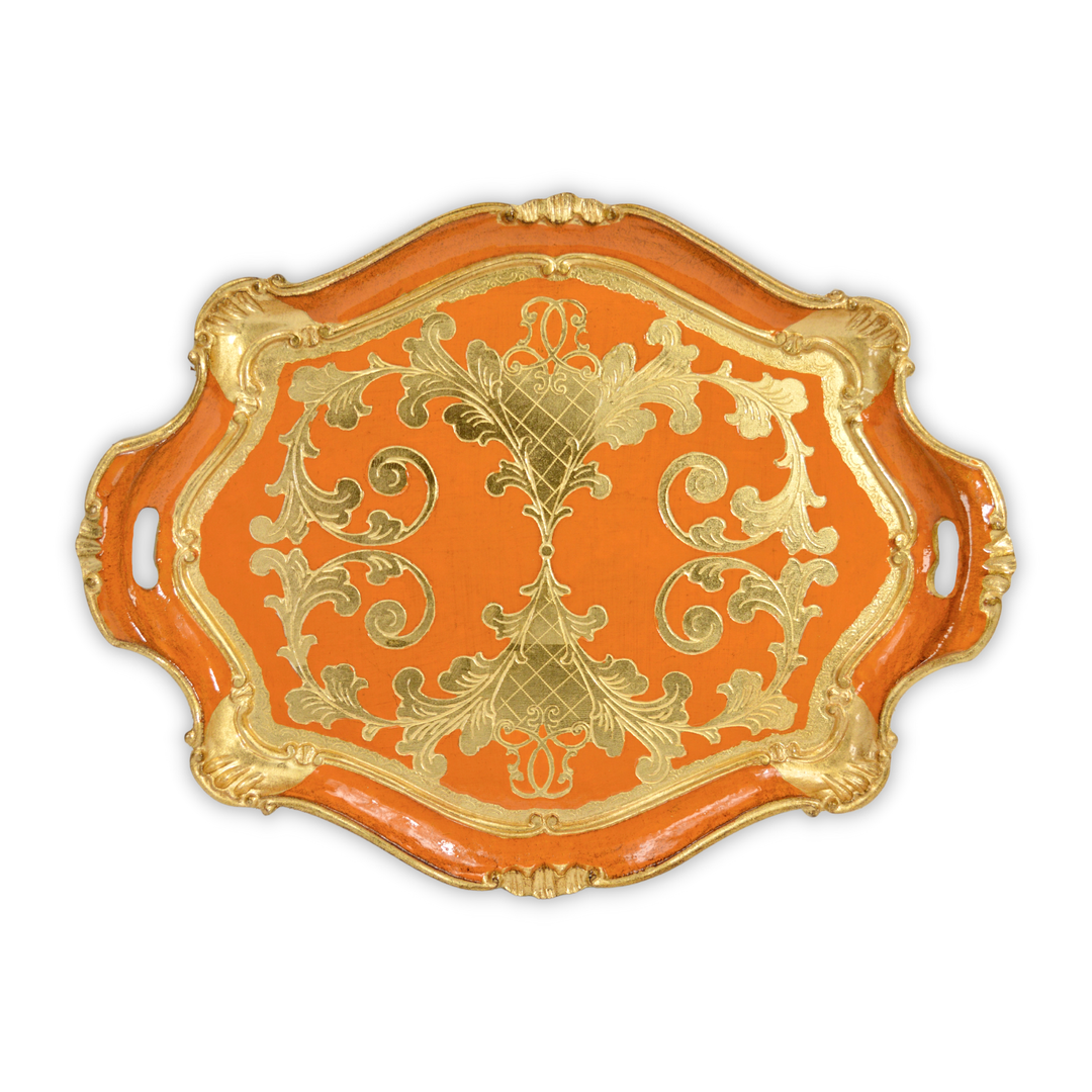 Via Graceffo - Florentine Carved Gilded Wood Tray, Large with Handles