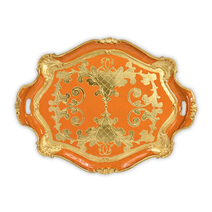 Via Graceffo - Florentine Carved Gilded Wood Tray, Large with Handles