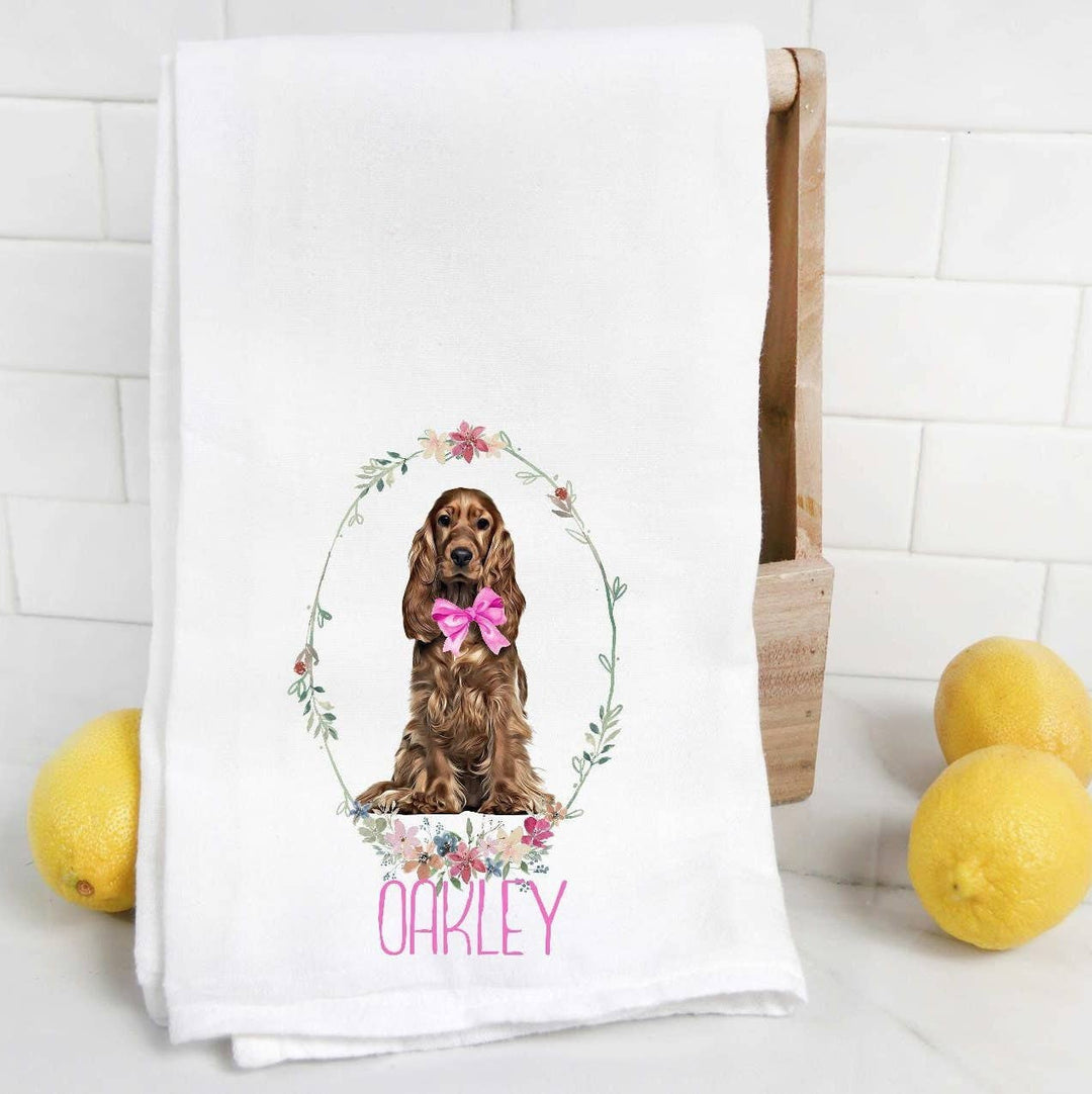 The Preppy Pineapple Home - Custom Cocker Spaniel 12 Flour Sack Towel, Dog Mom, Dog Dad, Personalized Name, Pet Name Gift, Watercolor Pet Portrait: No Accessory / Palm Chair