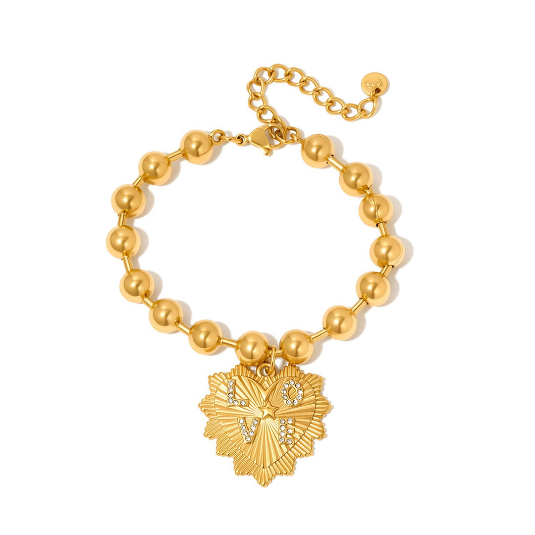 Gold Sunburst Heart Love Beaded Bracelet