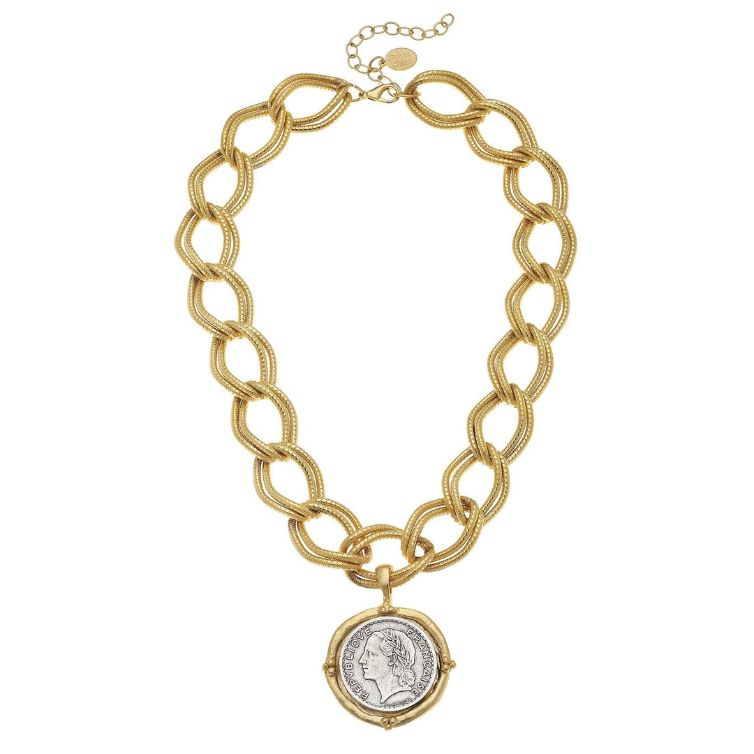 Susan Shaw - Gold and Silver Coin on Gold Chain Necklace