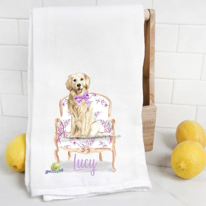 The Preppy Pineapple Home - Custom Golden Retriever  Flour Sack Towel, Tea Towel, Dog Mo: No Accessory / Wingback Chair