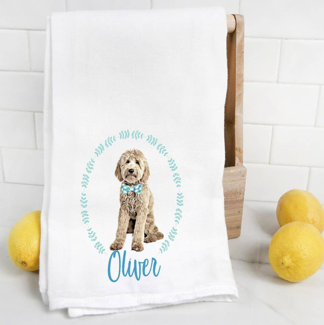 The Preppy Pineapple Home - Custom Goldendoodle Tea Towel: No Accessory / Chinoiserie Chair