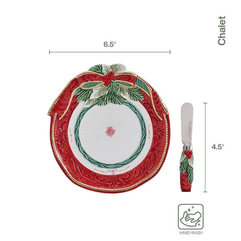 Fitz and Floyd® Mikasa® Pfaltzgraff® - Fitz & Floyd Chalet Snack Plate/Spreader Gift Box Pkg: Earthenware / Holiday