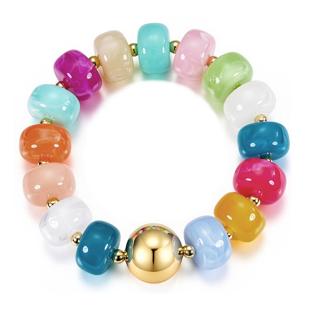 MKS America - Women Chunky Square Bead Bracelet With Gold Ball Detail: Amber / M