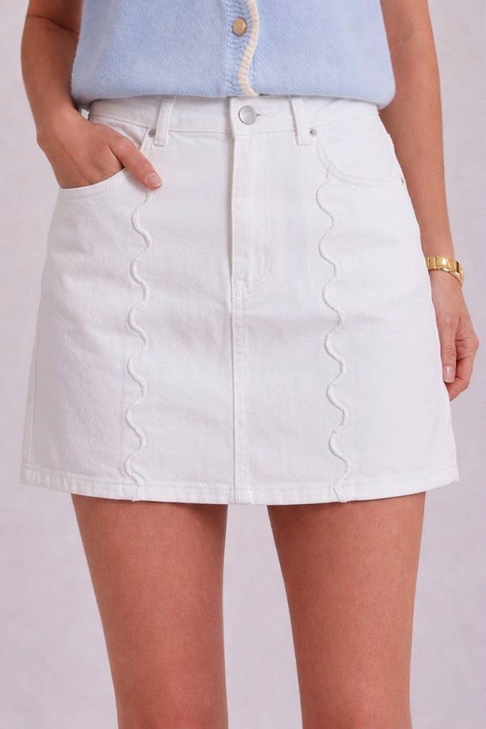 BON - GAME DAY SCALLOP EDGE SEAMED COLOR DENIM MINI SKIRT: RED / S-M-L(2-2-2)